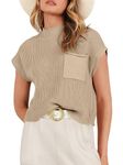 JJAI Women Mock Neck Sweater Vest Sleeveless Knit Sweaters Cropped Ribbed Pullover Tops with Pocket Khaki