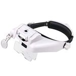 Headband Lighted Magnifying Glasses with Led Light, Lychee Head Mount Magnifier Glasses Visor Handsfree Headset Magnifier Loupe for Close Work,Sewing,Crafts,Reading,Repair,Jewelry