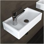 MEJE 16-Inch Bathroom Corner Wall Hung Basin Sink,Small Bathroom Sink, Ceramic White Rectangle Wash Basin (Left Hand)