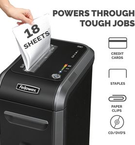 Fellowes 18-Sheet Cross Cut Paper Shredder – Jam Proof, 34L Bin, Black