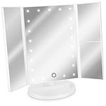 Navaris LED Foldable Cosmetic Mirror - 2x 3x Magnifying Vanity Mirror Stand & Tray Easy Storage - Lighted Makeup Mirror - Matte White