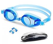 Everest Fitness swimming goggles with practical storage box and anti-fog protection for a clear view, sise-adjustable and extra-tight.