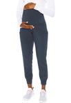 Med Couture Maternity Jogger Scrub Pants for Women, High Rise Waist, 4 Pockets with Soft Knit Waistband - MC029P, S Petite, Pewter