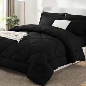 CozyLux California King Comforter Set with Sheets 7 Pieces Bed in a Bag Black Cal King All Season Bedding Sets with Comforter, Pillow Shams, Flat Sheet, Fitted Sheet and Pillowcases