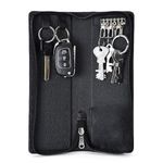 Leather Key Pouch case Wallet Keychain Key pouch holder Men & Women Durable Bank Locker Motorcycle Key Holder, Car Key Organizer, Multiple Key Rings, Black color (8 inchs)