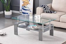 Furnizone UK Cosmo Clear Glass Top with Grey Glass Shelf & Grey High Gloss Legs Modern Coffee Table Home Living Room