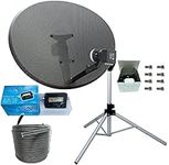 SSL Satellites Compatible with Sky or Freesat - Satellite Tripod & Dish Set for Caravan, Camping, Motorhome - Comes w/Tripod, MK 4 80cm Sky Dish, Quad LNB, 10M Black Twin Coax Cable, Satellite Finder