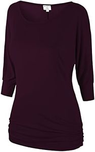 Match Women's 3/4 Sleeve Drape Top with Side Shirring(140 Dark red,Medium)