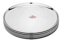 Vinod Mirror Finished Bangla Bogi Steel Quarter Dinner Plate - Pack of 6 (Dia: 18.8cm, 7.5Inch)