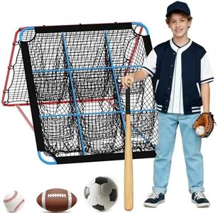 2-in-1 Baseball Rebounder Net with Adjustable Angles & 9-Pocket – Durable Steel Frame & PE Net for Baseball. Softball. Soccer. Basketball Training – Portable Multi-Sport Practice Net for Backya