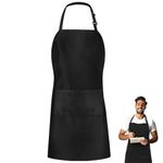 KISUOMAOYI kitchen Apron - Adjustable Bib Chef Apron with 2 Pockets, Waterproof Cooking Apron for Men and Women, Cooking Apron with Long Ties for Kitchen, Baking, Gardening, Catering, BBQ(Black)