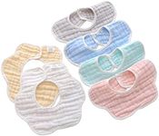 DOSMINE 6 Pack Muslin Bibs Baby Drooling Bibs 360 Rotate Baby Feeding Bibs 8-Layer Adjustable Baby Bibs Food Bibs for Drooling & Teething