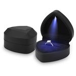 Hileyu Ring Box With Led Light Jewellery Gift Box Engagement Creative Diamond Heart Shaped Ring Box Wedding Ring Case For Proposal Engagement Wedding (Black)