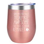 DOERDO You are Awesome Wine Tumbler-Funny Birthday Wine Gifts Ideas for Women, Gifts for Sister, Best Friends, Employee, Coworker, Appreciation Gift,-Wine Tumbler Cup with Lid(12oz, Rose Gold)