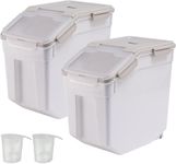 AnRui 2 Pack Airtight Flour Storage Container Plastic Rice Storage Dispenser Kitchen Pantry Organizer Box Locking Pet Food Storage Container Large 30LB Dog Cat Food Storage Bin (Grey)