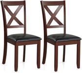 Giantex Wood Dining Chairs Set of 2, Faux Leather Upholstered Dining Chairs with Rubber Wood Legs, Vintage Kitchen Chair w/Padded Seat, Max Load 355 Lbs, Farmhouse Armless Wooden Dining Room Chair