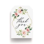 Bliss Collections Geometric Floral Favor Thank You Tags — Greenery, Pink Blush Flower Design, Perfect for: Wedding Favors, Baby Shower, Bridal Shower, Birthday or Special Event — 50 Pack