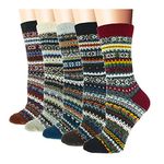 YZKKE 5Pack Womens Vintage Winter Soft Warm Thick Cold Knit Wool Crew Socks, Multicolor, free size, Q-30, One Size