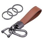 Wisdompro Genuine Leather Car Keychain, Universal Key Fob Leather Key Chain Holder for Men and Women, 360 Degree Rotatable, with Anti-lost D-ring, 3 Keyrings, 1 Screwdriver - Brown (Carabiner Clip)