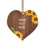 Your text here wooden heart hanging wooden heart | sentimental personalised custom gift for friend with your own special message (Sunflowers)