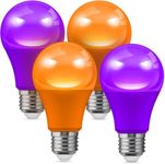 L LOHAS LED Halloween Bulbs 4 Pack, Orange Light Bulbs Purple Light Bulbs, A19 9W, E26 Base