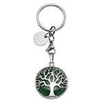 JOVIVI Silver Tree of Life Green Aventurine Crystal Healing Reiki Chakra Natural Gemstone Pendant Keyring Keychain Handmade DIY ID Tag Key Ring