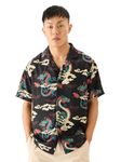 The Souled Store Dragons Men and Boys Short Sleeve Collared Neck Button Down Black All Over Printed Cotton Summer Shirts