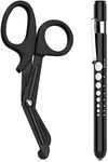 2 Pack Medical Scissors and Penlights for Nurses Medical Supplies with One Medical Pen light, One 6 inches Scissors Trauma Shears for First Aid EMT (Black)