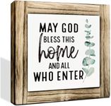 May God Bless This Home and All Who Enter Sign, Christian Decor, Christian Wood Sign, Decorative Plaque Box Sign, Christian Home Decor for Front Door, Housewarming Decor, Farmhouse Tabletop Decor