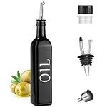 DIMBRAH Olive Oil Dispenser Black, Farmhouse Oil Dispenser Bottle for Kitchen, Black Olive Oil Bottle with 2 No-drip Pourers and Funnel, Glass Oil Bottle - [SINGLE PACK]