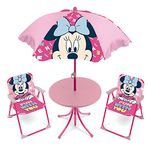 ARDITEX Children's Table Set, 2 Chairs and Minnie Mouse Umbrella, Pink