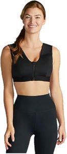 Tommie Copper Shoulder Support Compression Bra with Front Zipper Closure Wireless Posture Corrector & Back Support Bra UPF 50, Black, Medium
