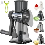 KalraMay Cheese Grater,Rotary Cheese Grater with Handle, Multifunctional Rotary Cheese Shredder Effortlessly Grates Cheese, Vegetables, and Fruits (Gray)