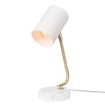 Novogratz x Globe Electric 65784 Athena 15" Desk Lamp, White Shade, Brass Arm, White Faux Marble Base