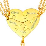 Custom BFF Puzzle Stitching Necklace, Gold Plated Stainless Steel Best Friendship Pendant with Sturdy Neck Chains 5 Person Matching Jewelry for Team Members, Gift for Graduation from Classmates