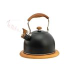 Nuscen Whistling Tea Kettle for Stovetop, 2.5 L/2.6 Quart Stainless Steel Tea Pots, Water Kettle with Wood Pattern Folding Handle, Whistle Kettle for Tea Coffee Electric Ceramic heaters (Black)NO Base