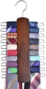 Umo Lorenzo Premium Wooden Necktie and Belt Hanger, Walnut Wood Center Organizer and Storage Rack with a Non-Slip Finish - 20 Hooks (Wooden)…