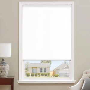 ChrisDowa Cordless Roller Shade Blackout White Blinds for Windows Thermal Insulated Rolled Up Shades with Spring System UV Protection Fabric Total Blackout Blinds for Home Office (27"W x 72"H, White)