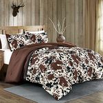 Cow Print Bedding Size Western theme cowboy Comforter Set Milk Cow Print brown black cream color ranch farmhouse rustic lodge Bedding Set Reversible matching pillow shams included (King)