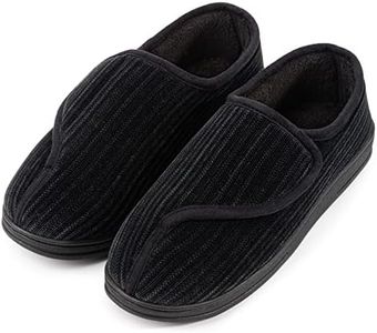 LongBay Men's Memory Foam Diabetic Slippers Comfy Warm Plush Fleece Arthritis Edema Swollen House Shoes Black, 8 UK