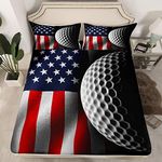 Castle Fairy Kids American Golf Print Fitted Sheet,3D American Flag All-Round Elastic Deep Pocket Mattress Protector,Sports Game Theme Soft Microfiber Bed Sheet(1 Fitted + 1 Pillowcase), Twin Size