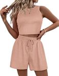 Zeagoo Womens 2 Piece Summer Outfits Lounge Sets Waffle Sleeveless Crop Tank Top and Shorts Sweatsuit Tracksuits with Pocket