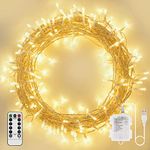 Fairy String Lights 33ft 100 LED Battery Operated & USB Powered Indoor Outdoor Twinkle Lights Waterproof 8 Modes Christmas Lights with Remote for Bedroom Wedding Party Tree Decor (Warm White)