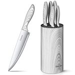 D.Perlla Knife Set, 6-Piece Kitchen Knife Set with Universal Knife Block Holder, High Carbon Stainless Steel Knife Block Set, Ultra Sharp Steel Blade Ergonomic Handle Cutlery Knife Set (White)