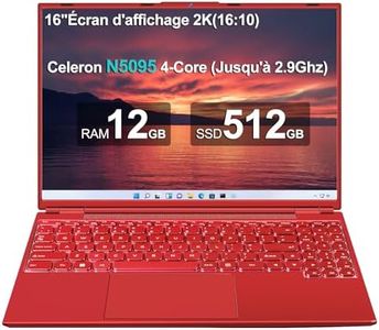 Ordinateur Portable Gaming 16 Pouces, Win 11 4 cœurs Celeron N5095 (jusqu'à 2,9 GHz) 12 + 512 Go Soutien Extension 1TB PC Portable, Laptop avec 1920x1200 Écran 2K 2.4+5G WiFi 2,5" HDD Mini HDMI-Rouge