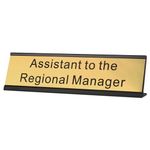 Assistant to The Regional Manager Desk Plate, 2 x 8 inch Novelty Name Plate, Gold Name Plate with Black Aluminum Desk Holder