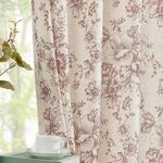 JINCHAN Linen Curtains Floral Curtains for Living Room 96 Inch Length Brick Red Printed Curtains Rod Pocket Back Tab Farmhouse Peony Flower Patterned Drapes Bedroom Window Curtain Set 2 Panels