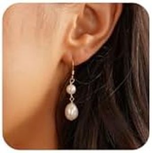 Tituthia Gold Pearl Earrings for Women Trendy 14K Gold Filled Earrings Lightweight Double Freshwater Pearl Drop Dangle Earrings Simple Dainty Bride Wedding Gold Earrings Non Tarnish Jewelry for Women Gift