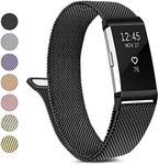 Metal Band Compatible with Fitbit Charge 2 Bands Women Men, Stainless Steel Mesh Loop Adjustable Wristband Replacement Strap for Fitbit Charge 2 (Small, Black)