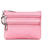 Women's Genuine Leather Coin Purse Mini Pouch Change Wallet with Keychain,pink